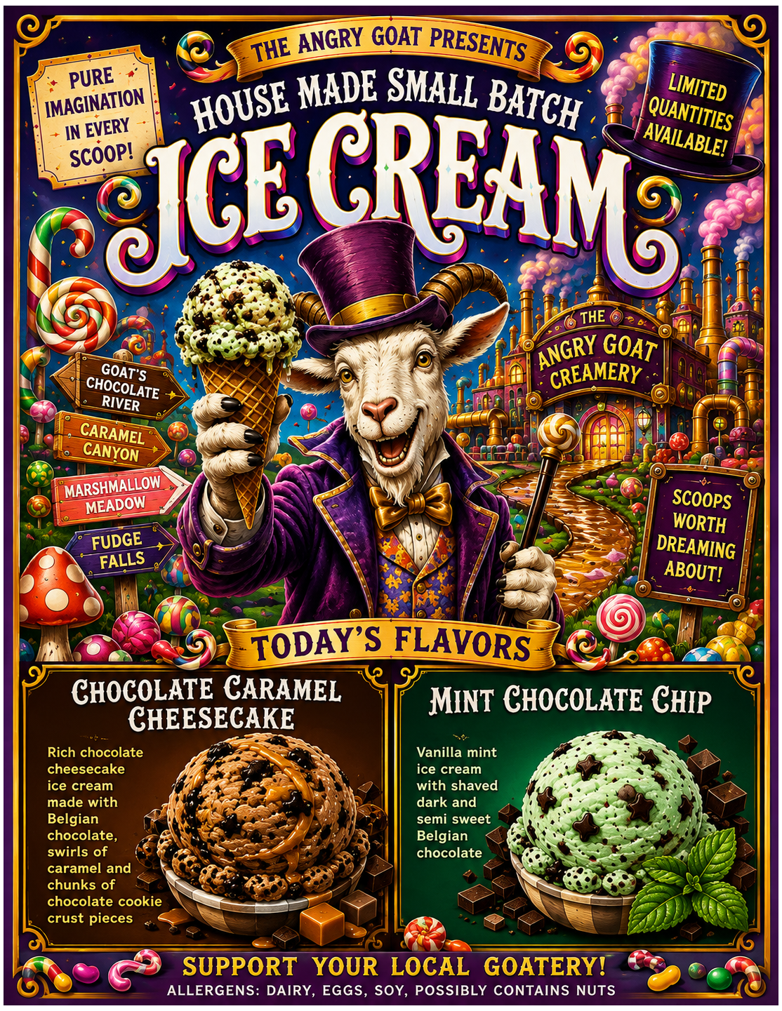Current Angry Goat house-made small batch ice cream flyer